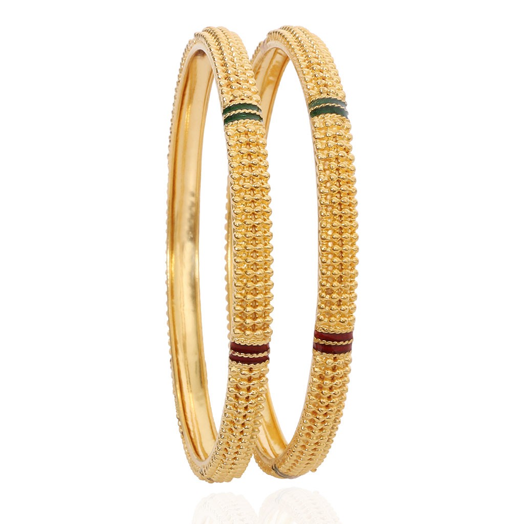 Red & green enameled dailywear gold bangles