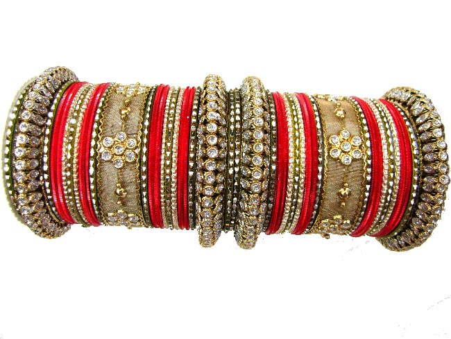 Red with gold set of indian traditional bangles