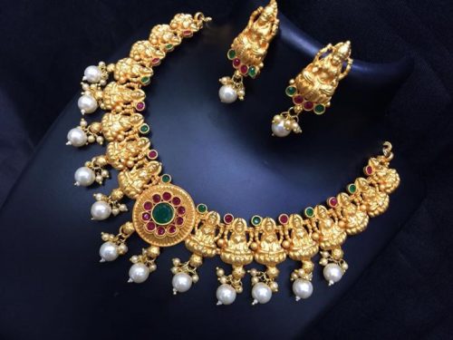 Kundan-pearl gold necklace set