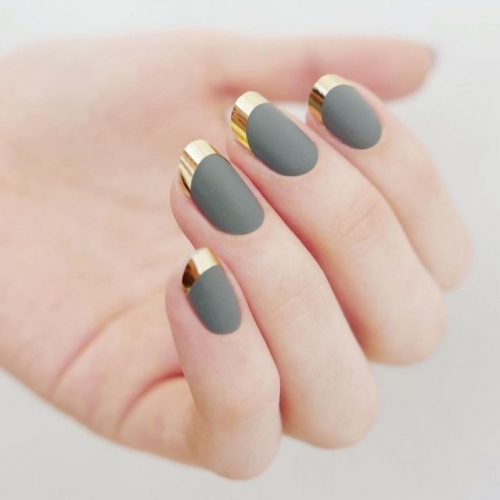 Grey with golden nail art
