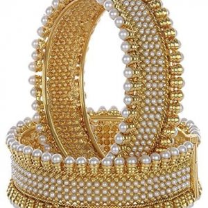 Valentine Gifts : YouBella Traditional Jewellery Gold Plated Pearl Bracelets Bangles Jewellery for Women and Girls