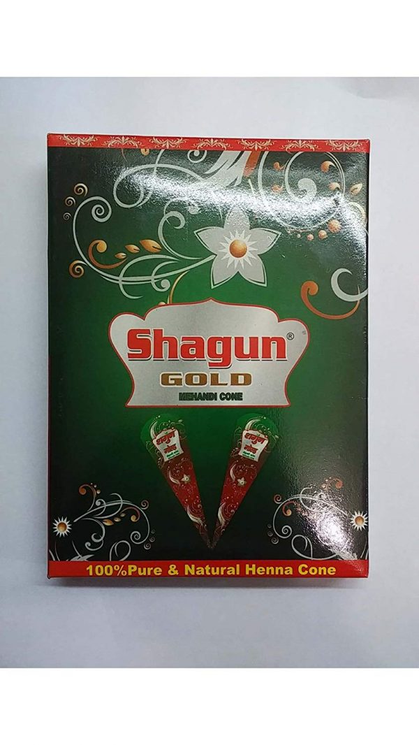 Shagun Gold Hand & Feet 100% Pure Natural Mehendi Cone, 360 Grams (1 Box x 12 Cone)