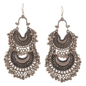 Tiaraz Fashion Stylish Oxidised Afghani Tribal Fancy Party Wear Earrings for Girls and Women (Silver)