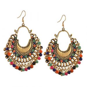 Tiaraz Fashion German Silver Beaded Chandbali Hook Earrings Jewellery for Women