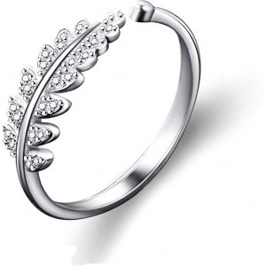 Karatcart Silver Platinum Plated Elegant Austrian Crystal Adjustable Leaf Ring For Women's