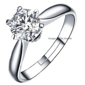 Om Jewells Rhodium Plated Glamorous Adjustable Solitaire Finger Ring Emblished Cz Stone for Girls and Women FR1000946