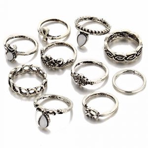 Shining Diva Fashion Antique Silver Set of 10 Midi Finger Rings for Girls (Silver) (8465r)