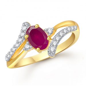 Meenaz Ruby 24K Gold Ring For Girls & Women In American Diamond Cubic Zirconia Ring Fr408