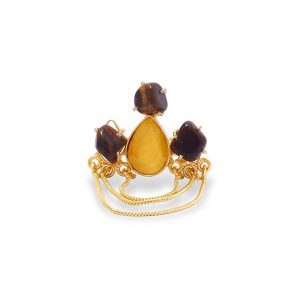 ACCESSHER Tiger's Eye Stone Finger Ring with Chain Tassels for Women