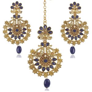 Shining Diva Fashion Latest Stylish Peacock Traditional Maang Tikka Earrings Jewellery Set for Women and Girls