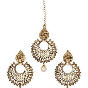 Zaveri Pearls Ethnic Chandbali Earring with Maang Tikka for Women - ZPFK6088