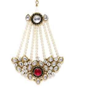 Zaveri Pearls Jhumar Passa Kundan White Pearl Jhoomar Maang Tika for Women - ZPFK4984