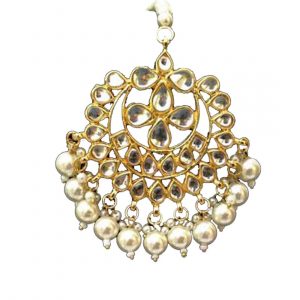 Finekraft Admirable Meena Kundan Pearls Designer Gold Plated Maang Tikka for Girls