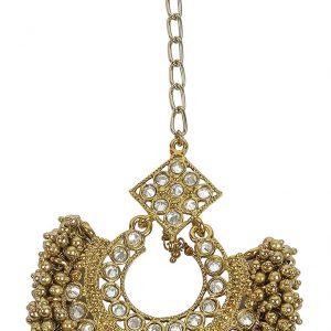 MUCH MORE Gold Plated Beads Dropping Mang Tikka For Women