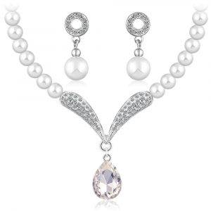 Shining Diva Fashion Crystal Pearl Necklace Set for Women/Jewellery Set with Earrings for Women & Girls(White)(rrsd8494s)