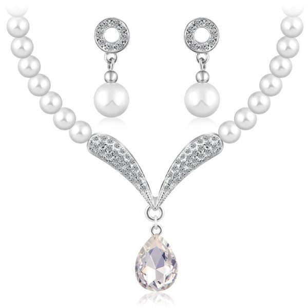 Shining Diva Fashion Crystal Pearl Necklace Set for Women/Jewellery Set with Earrings for Women & Girls(White)(rrsd8494s)