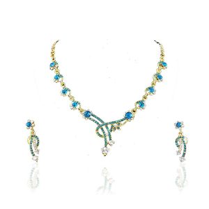 Vatsalya Creation Rama Green Gold-Plasticated Traditional Diamond Necklace Set for Women