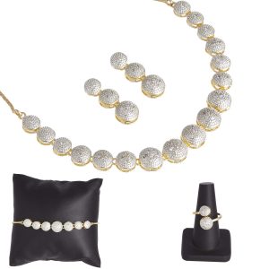 Zeneme American Diamond Traditional Fashion Jewellerry Combo of Necklace Pendant Set/Ring/Bracelet with Earring for Women/Girls