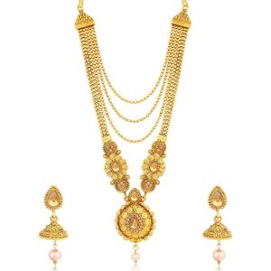 Sukkhi Traditional Gold Plated Long Haram Dual Necklace Set for Women
