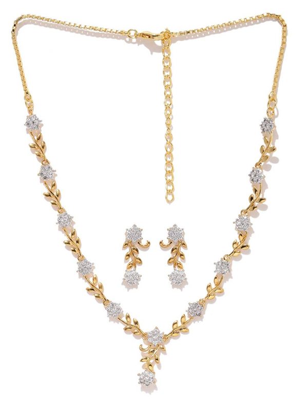 Zaveri Pearls Sparkling CZ Diamond with Leafy Design Necklace Set for Women - ZPFK5425