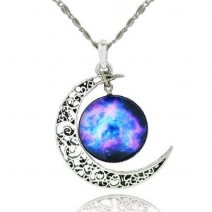 Peora Purple Glass Galaxy & Crescent Cosmic Moon Pendant with Chain 18",Peora Purple Glass Galaxy & Crescent Cosmic Moon Pendant with Chain for Women