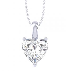 Clara 92.5 Sterling Silver White Gold Plated Heart Solitaire Pendant Chain Necklace for Women & Girls