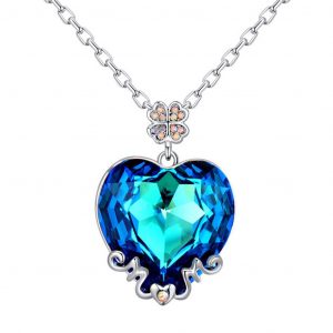 Peora Heart Shaped Ocean Blue Crystal Pendant for Women and Girls