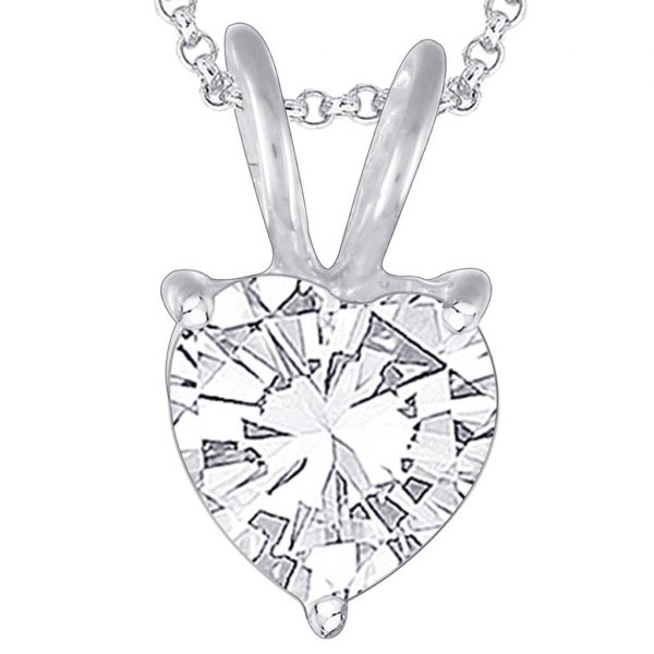 Peora V Loop Heart Pendant in 925 Sterling Silver Diamond Cut CZ for Women (Silver) (PP8060)