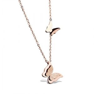 Yellow Chimes Charming Dual Butterfly Surgical Steel 18K Real Rose Gold Plated Pendant for Girls and Women